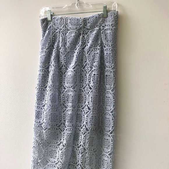 Zara Women High Waist Midi Length Skirt Blue Cotton Lace Pencil Skirt, Small - Picture 3 of 13